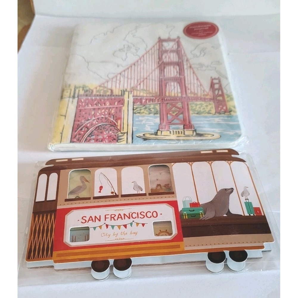 Galison San Francisco Sticky Notes + Journal Notebook Golden Gate Trolly Car New